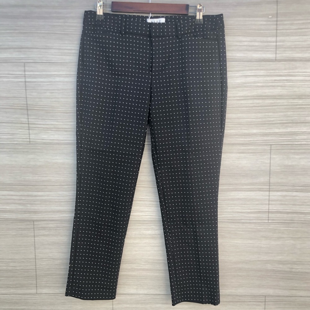ELLE Polka Dot Ankle Pants Size 8 Black White Stretch Slim Career Trousers